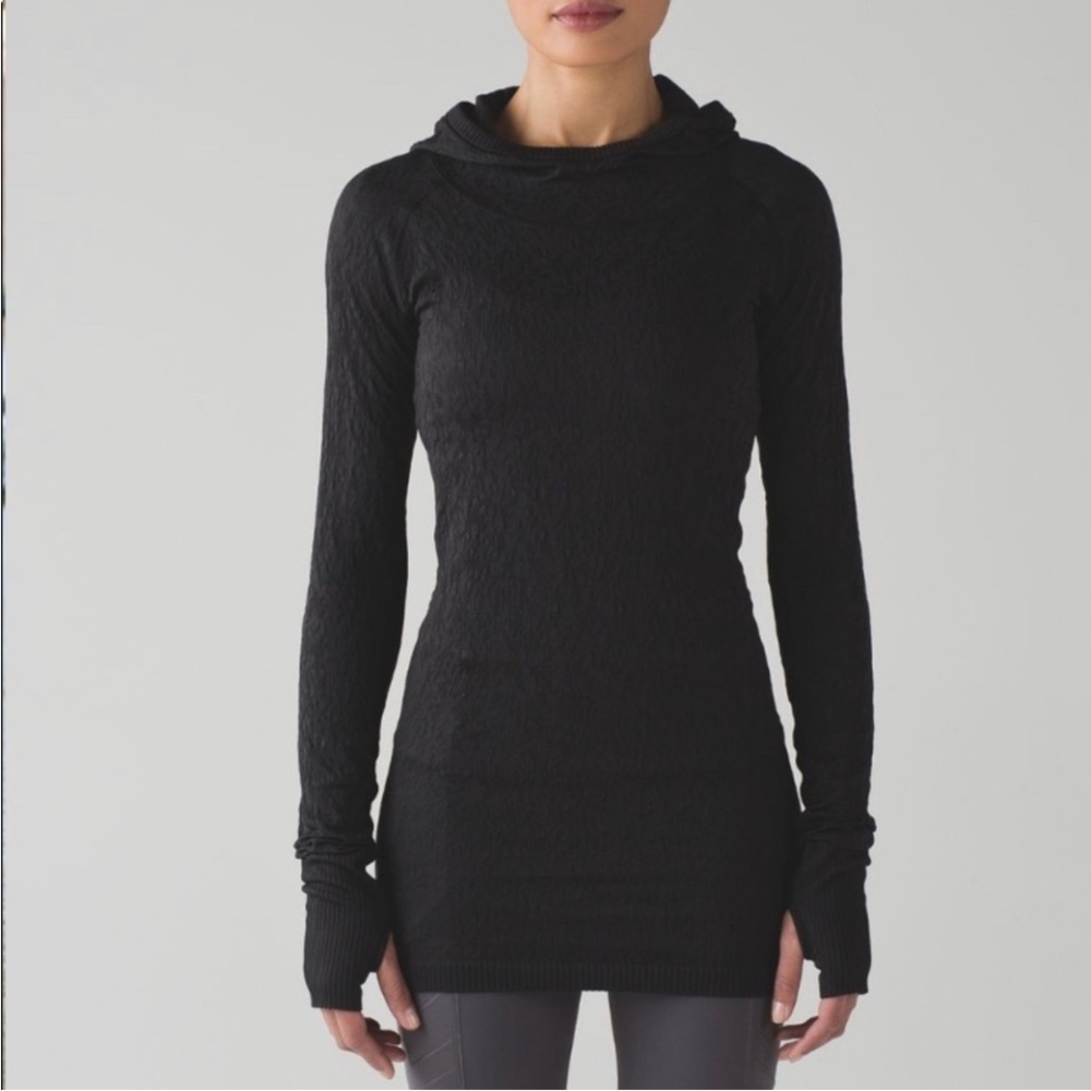 Lululemon Rest Less Hoodie Women’s Size 4 Seamless Athleisure Black Textured